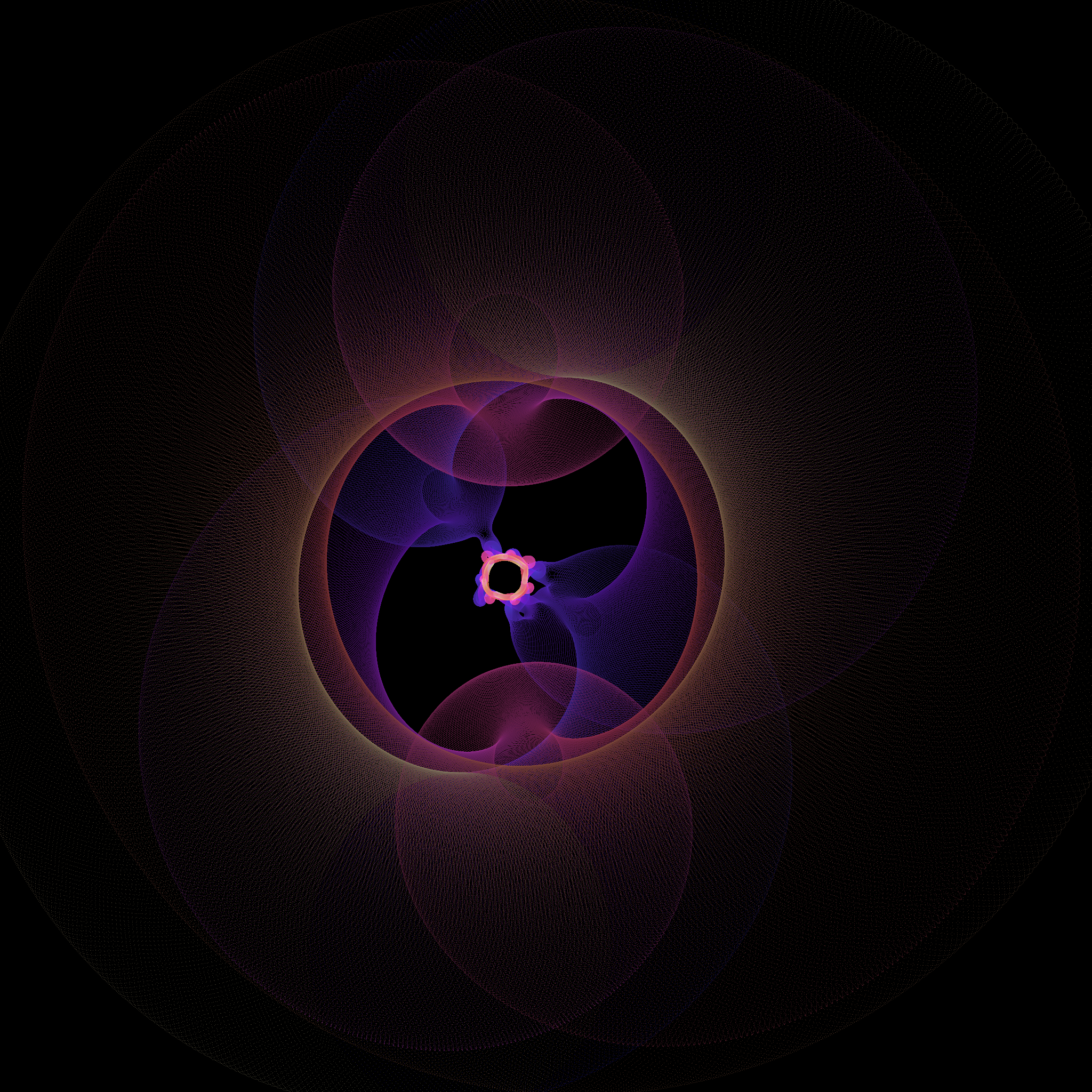 Generated visual: deep purple eclipse of nested faint rings around a luminous core