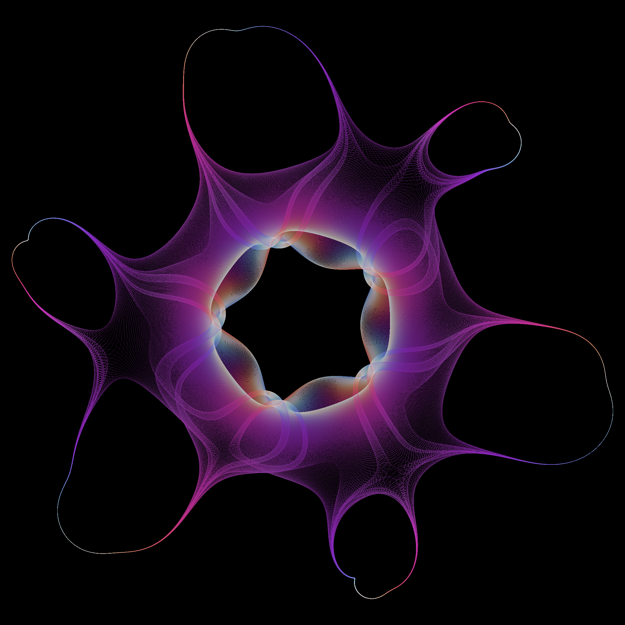 Generated visual: violet seven-lobed starburst with a glowing ring around a black center